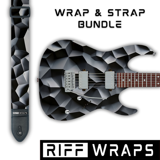 Geometric - Voronoi Texture Black - Guitar Wrap & Strap Bundle