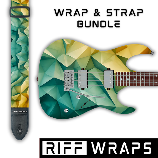 Geometric - Voronoi Green & Yellow - Guitar Wrap & Strap Bundle