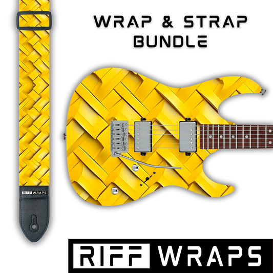 Geometric - 3D Texture Yellow - Guitar Wrap & Strap Bundle