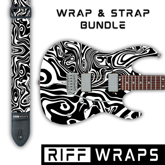 Black & White - Swirl - Guitar Wrap & Strap Bundle