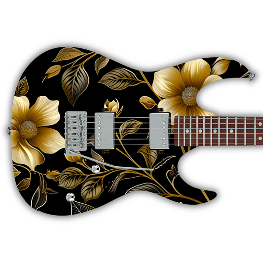 Floral - Gold & Black - Guitar Vinyl Wrap