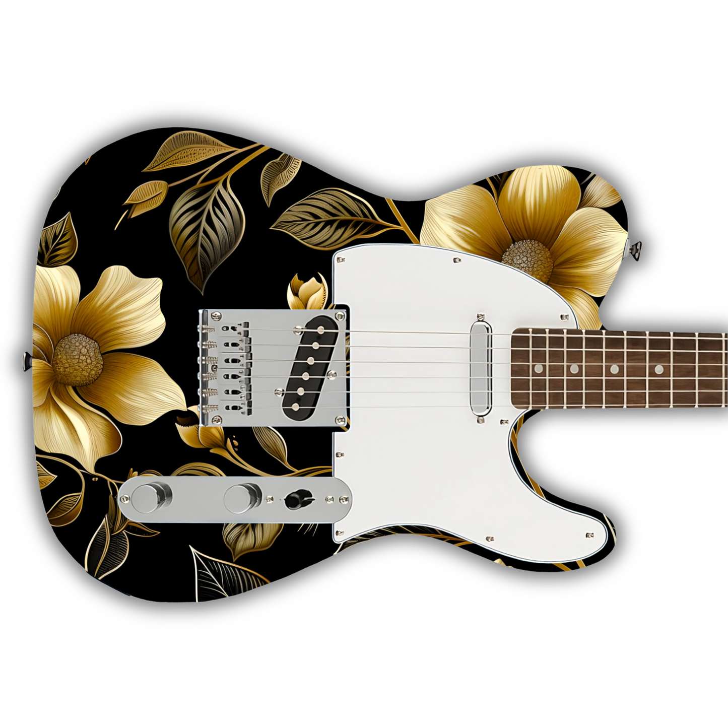 Floral - Gold & Black - Guitar Vinyl Wrap