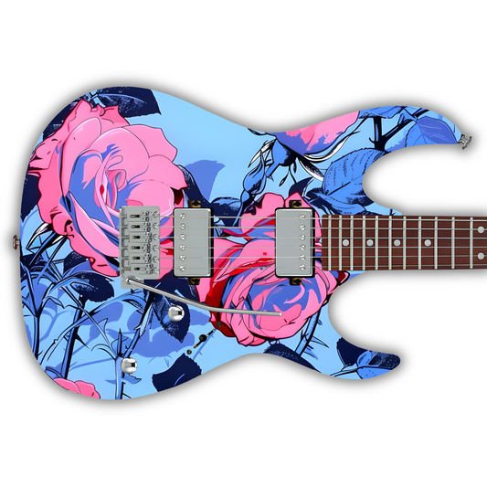 Floral - Pink & Blue Roses - Guitar Vinyl Wrap