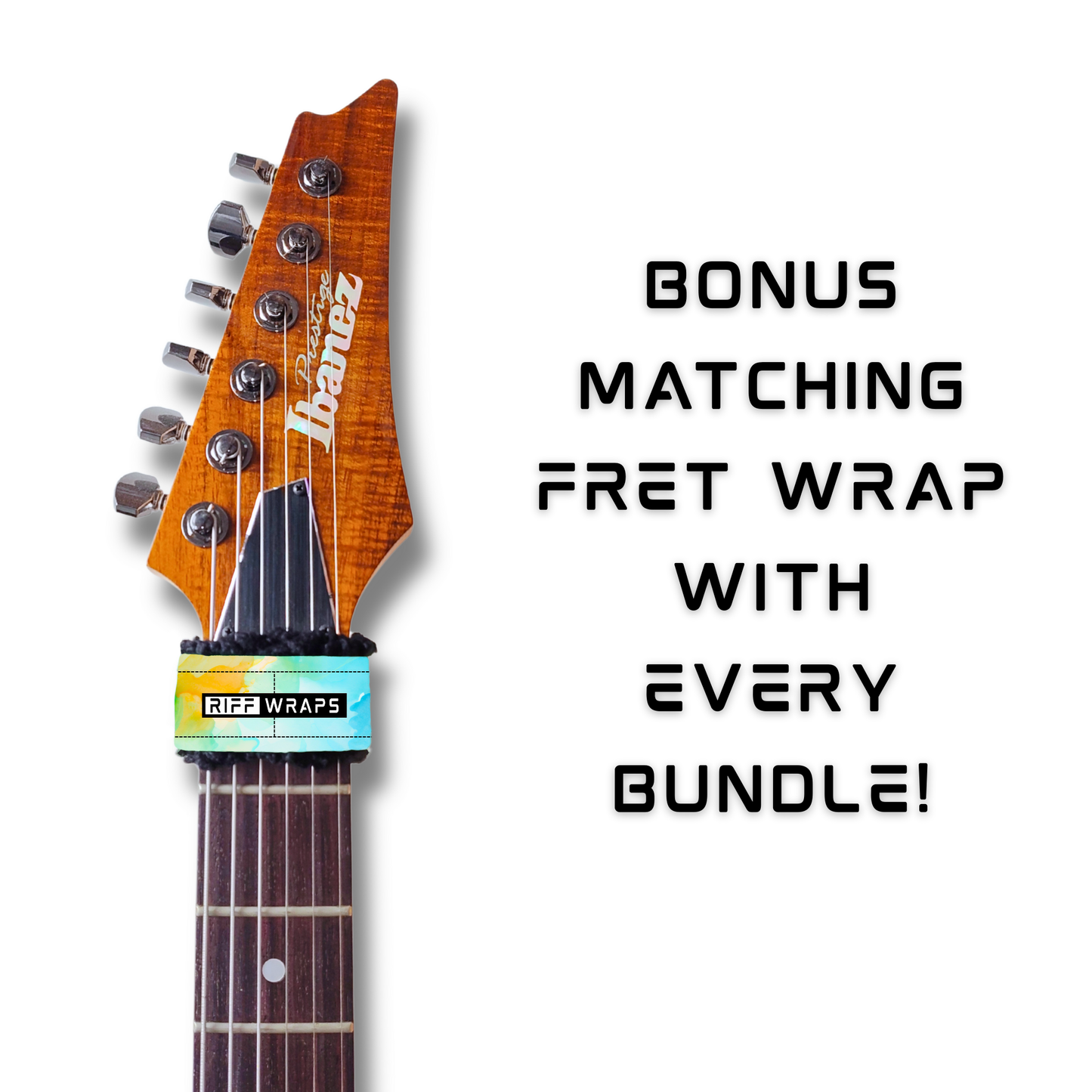 Watercolour - Blue, Green, Orange & Red - Guitar Wrap & Strap Bundle