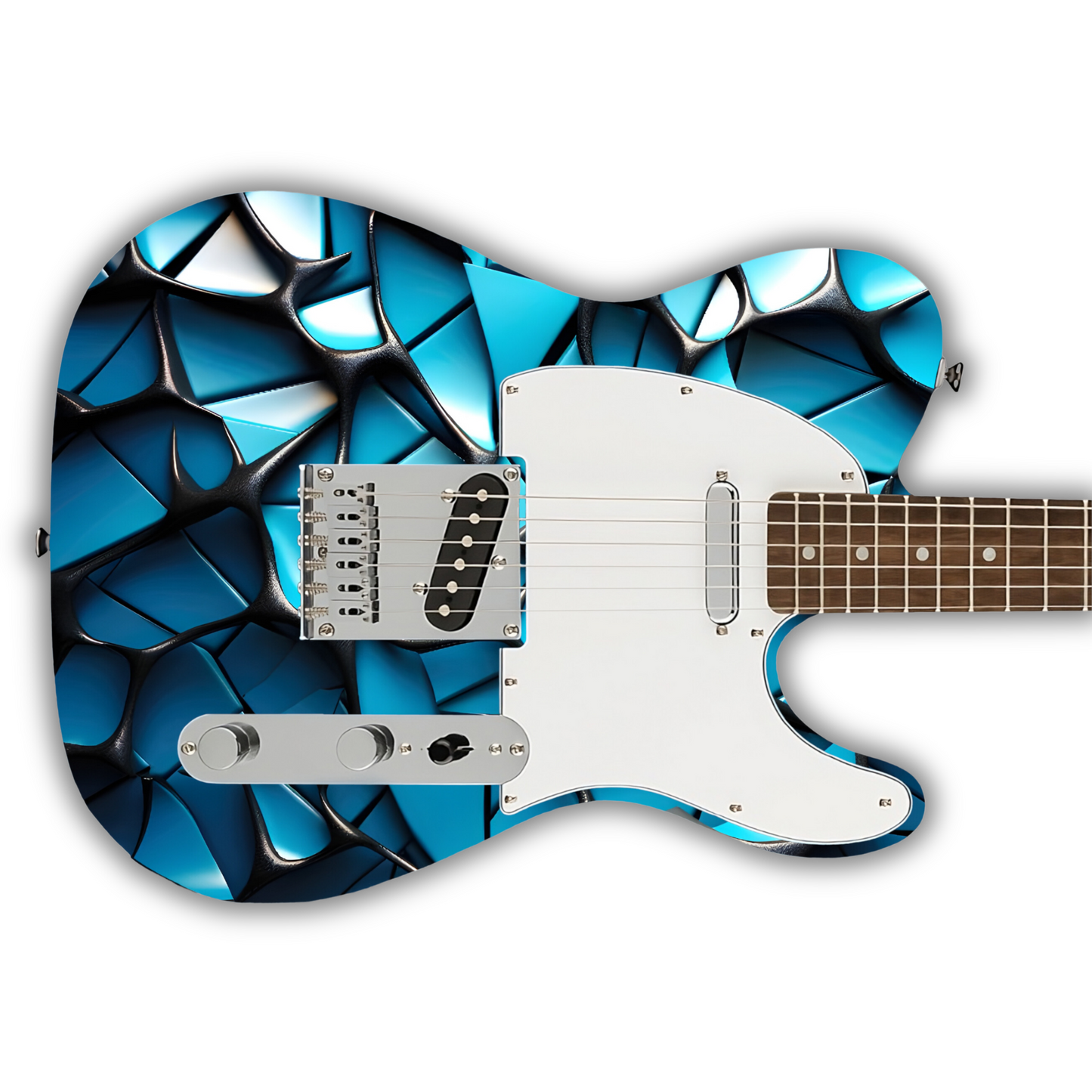 Geometric - Voronoi Blue & Black - Guitar Wrap & Strap Bundle