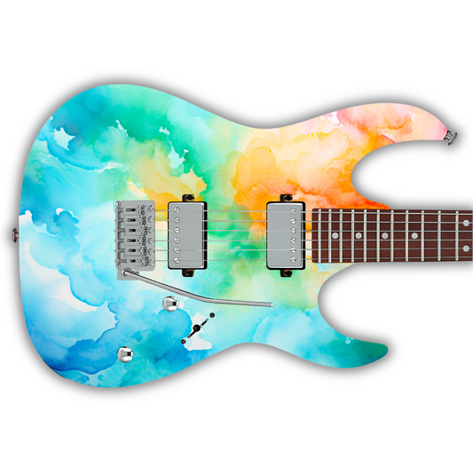Watercolour - Blue, Green, Orange & Red - Guitar Vinyl Wrap