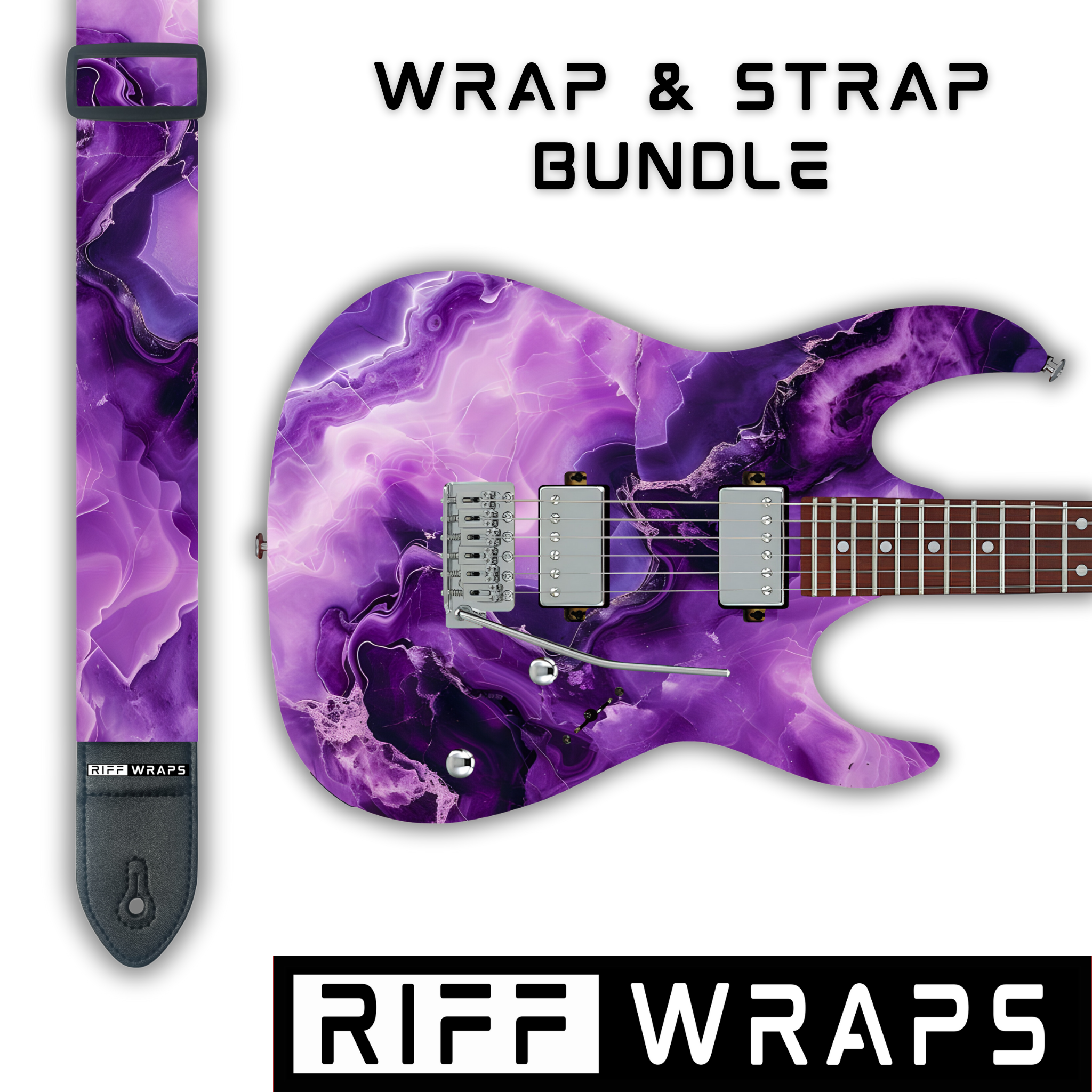 Guitar & Bass Wrap & Strap | Marble | Purple & White | Skin, Decal ...