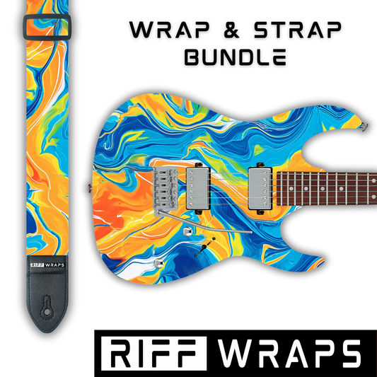 Swirls - Blue & Orange  - Guitar Wrap & Strap Bundle
