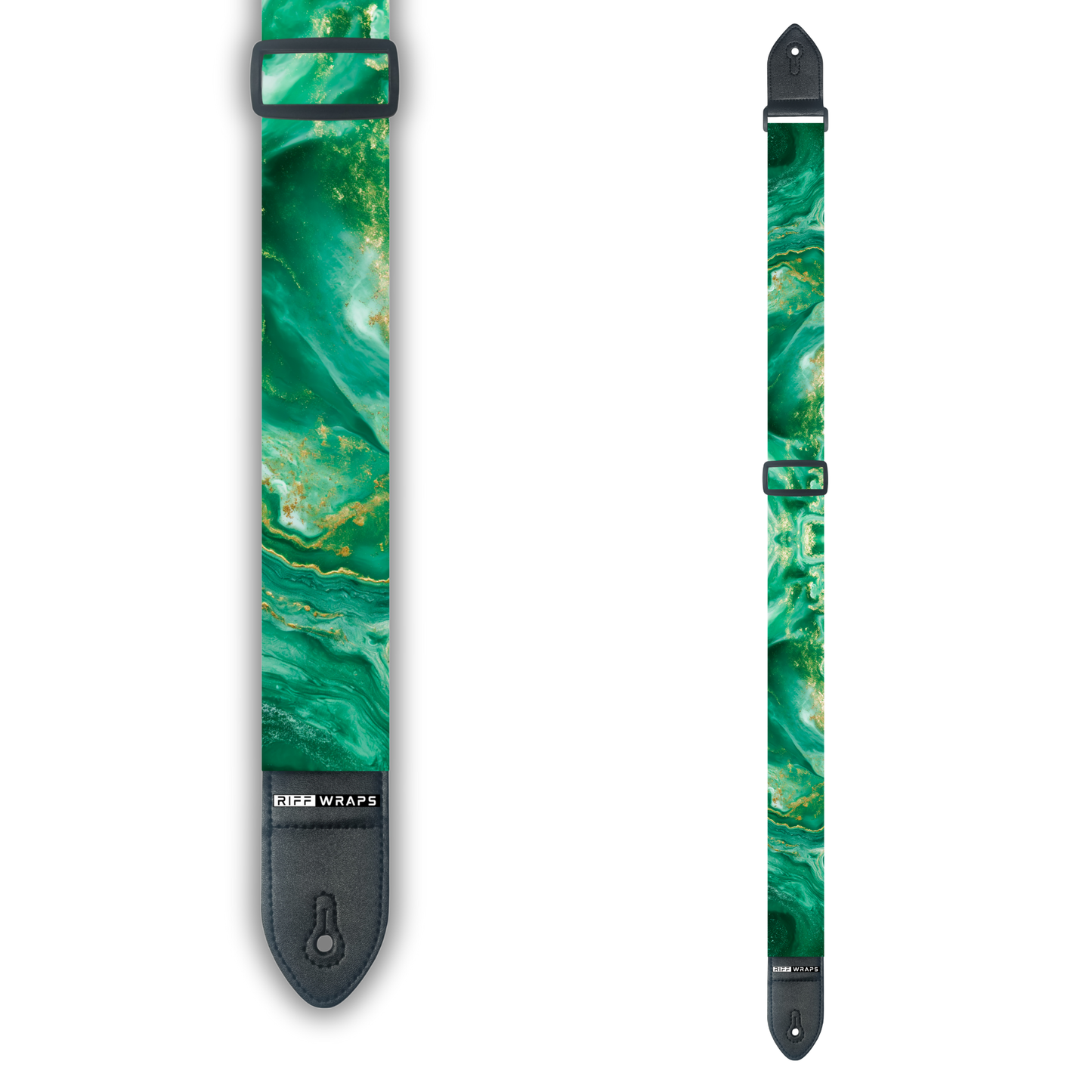 Marble - Green, White & Gold 1 - Padded Guitar Strap