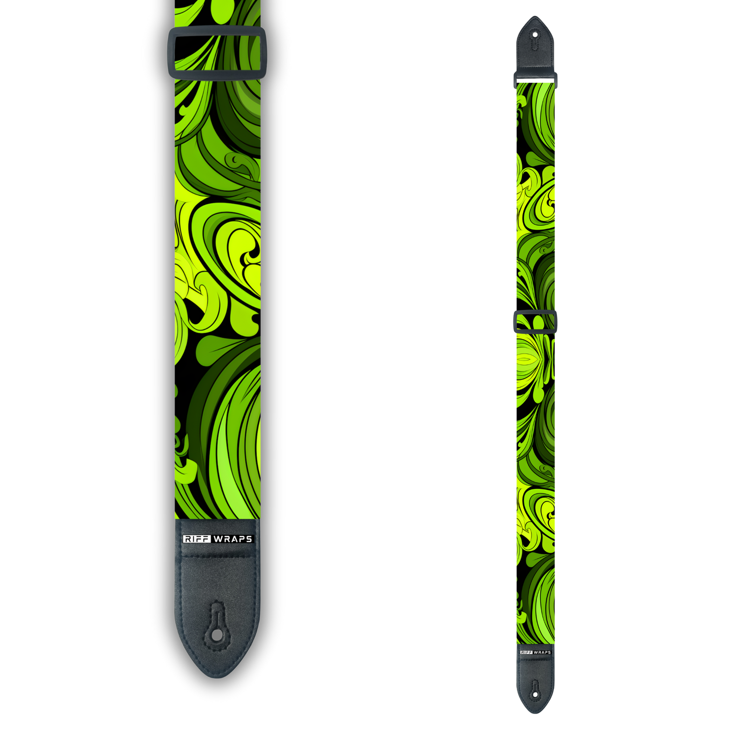 Swirls - Green & Black  - Guitar Wrap & Strap Bundle