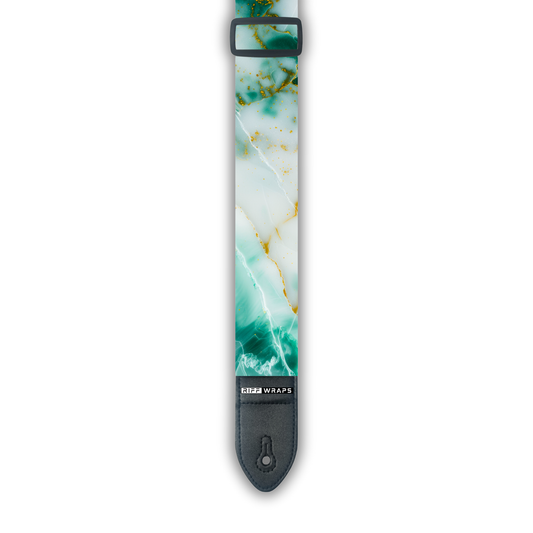 Marble - Green, White & Gold 2 - Padded Guitar Strap