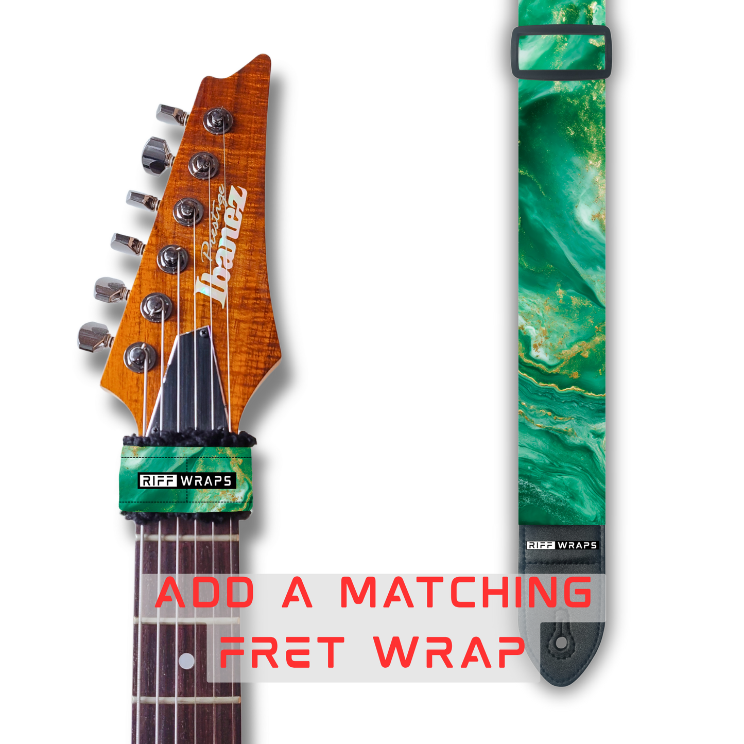 Marble - Green, White & Gold 1 - Padded Guitar Strap