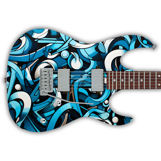 Tribal - Abstract Blue & White - Guitar Vinyl Wrap